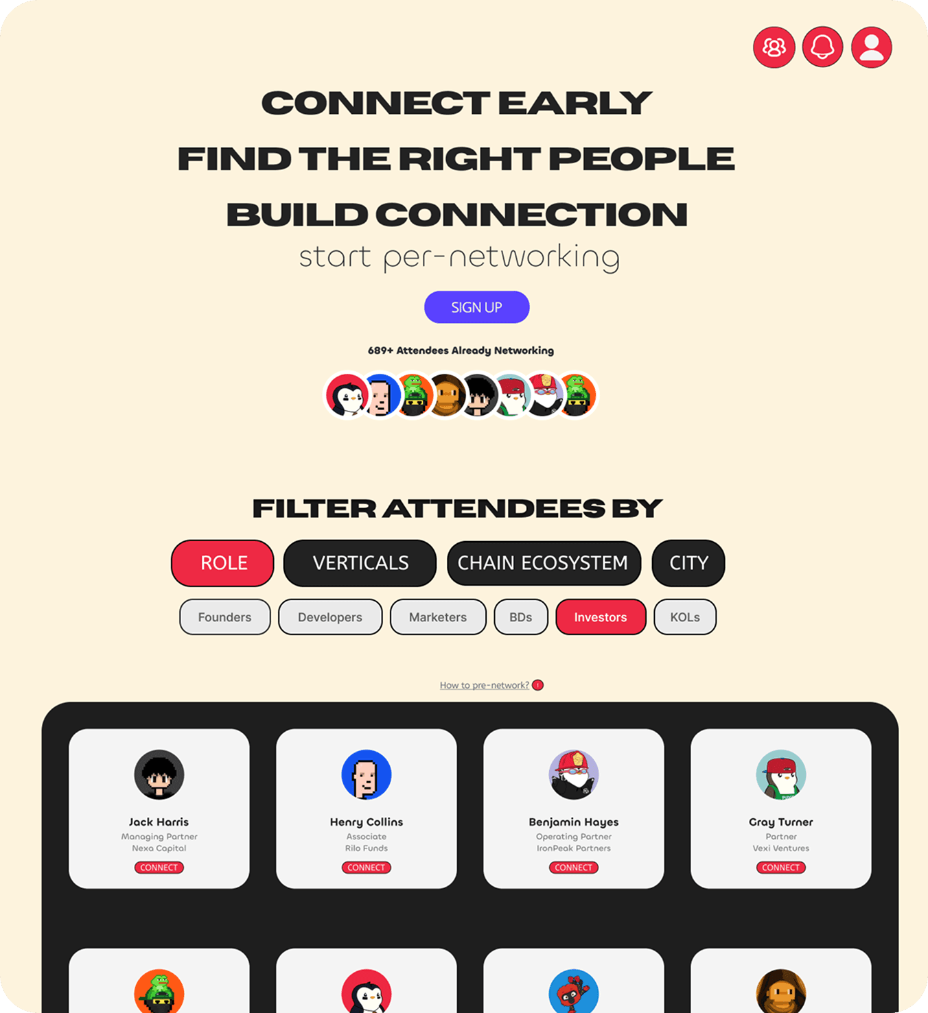 Pre event networking UI